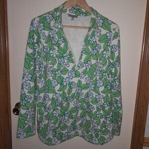 TALBOTS Cozy Crush Half-Zip Pullover - UPF 50+ Floral Fields Women's Size LP